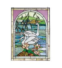 Meyda Green 23868 - 22"W X 30"H Swans Stained Glass Window