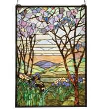 Meyda Yellow 12514 - 29"W X 40"H Tiffany Magnolia & Iris Stained Glass Window