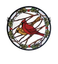 Meyda Yellow 65289 - 15"W X 15"H Cardinals & Holly Stained Glass Window