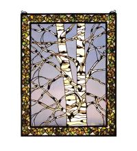 Meyda Yellow 66636 - 28"W X 36"H Birch Tree in Winter Right Stained Glass Window