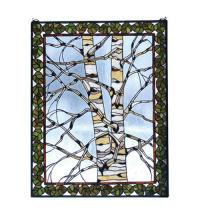 Meyda Yellow 73265 - 28"W X 36"H Birch Tree in Winter Stained Glass Window