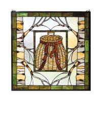 Meyda Yellow 73909 - 25"W X 25"H Pack Basket Stained Glass Window