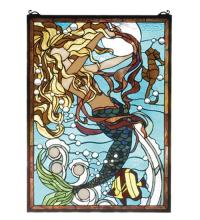 Meyda Yellow 78086 - 19"W X 26"H Mermaid of the Sea Stained Glass Window