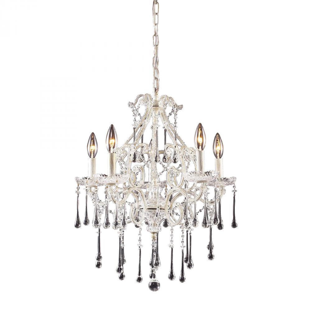 Opulence 5 Light Chandelier In Antique White And